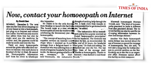 An article contact homeopath on internet in Times of India